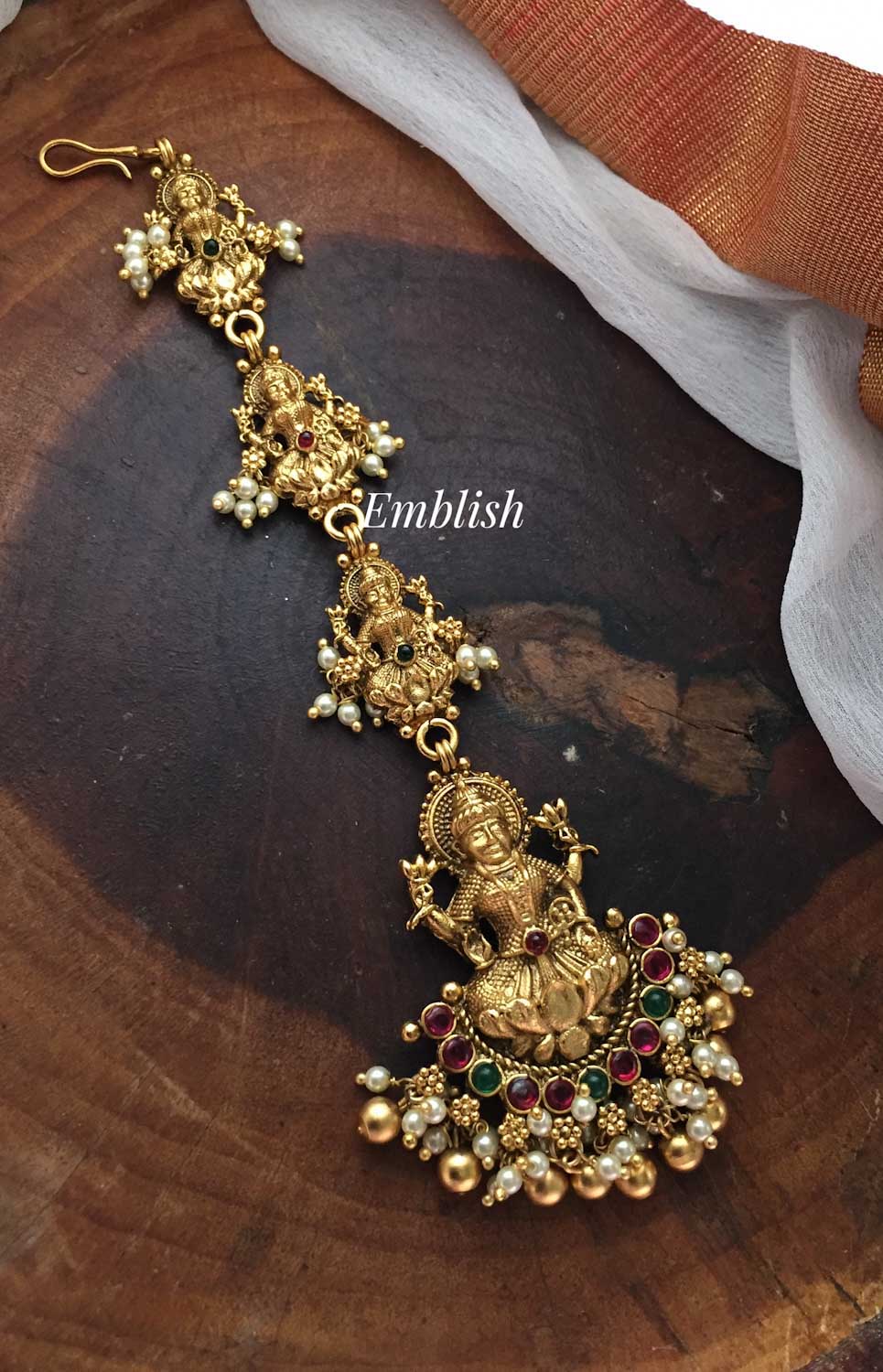 Antique Gold alike Lakshmi with Double beads Tikka
